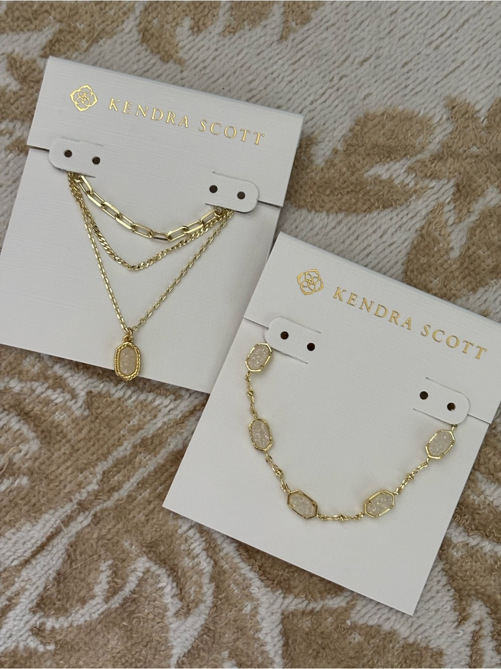 Kendra Scott Gold Layered Necklace and Linked Stone Bracelet Set